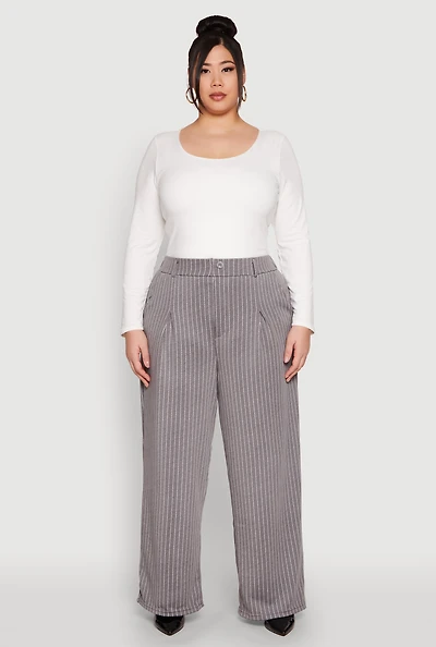 Plus Striped Wide Leg Pants