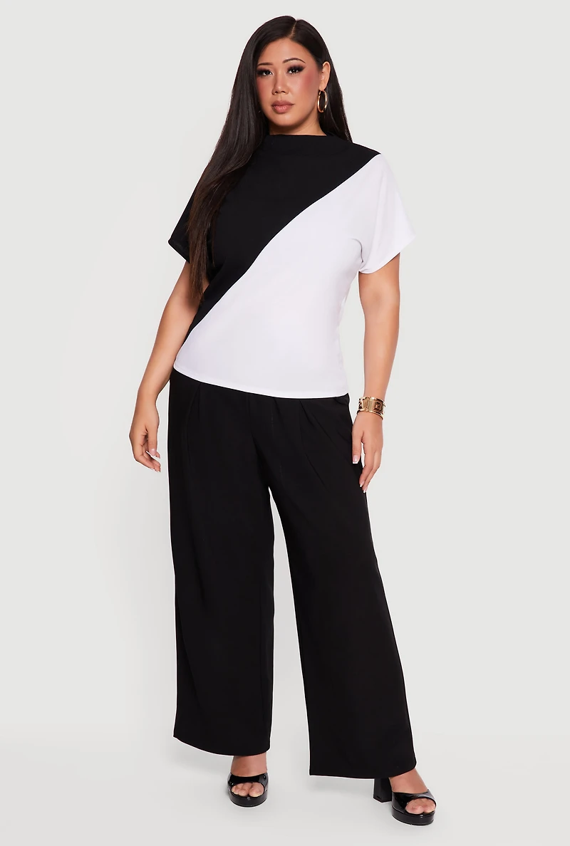 Plus Contrast Trim Drawstring Waist Pleated Pants
