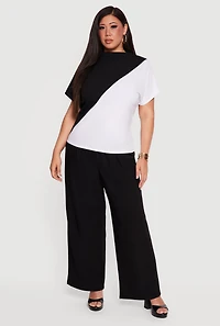 Plus Contrast Trim Drawstring Waist Pleated Pants