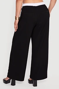 Plus Contrast Trim Drawstring Waist Pleated Pants