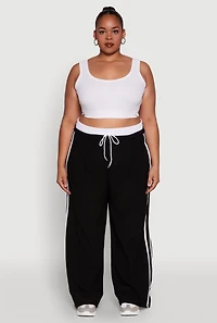 Womens Plus Size Stylish Active Pant with Contrast Trim and Varsity Stripes, Black, Size 1X