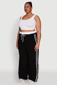 Womens Plus Size Stylish Active Pant with Contrast Trim and Varsity Stripes, Black, Size 1X