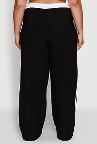 Womens Plus Size Stylish Active Pant with Contrast Trim and Varsity Stripes, Black, Size 1X
