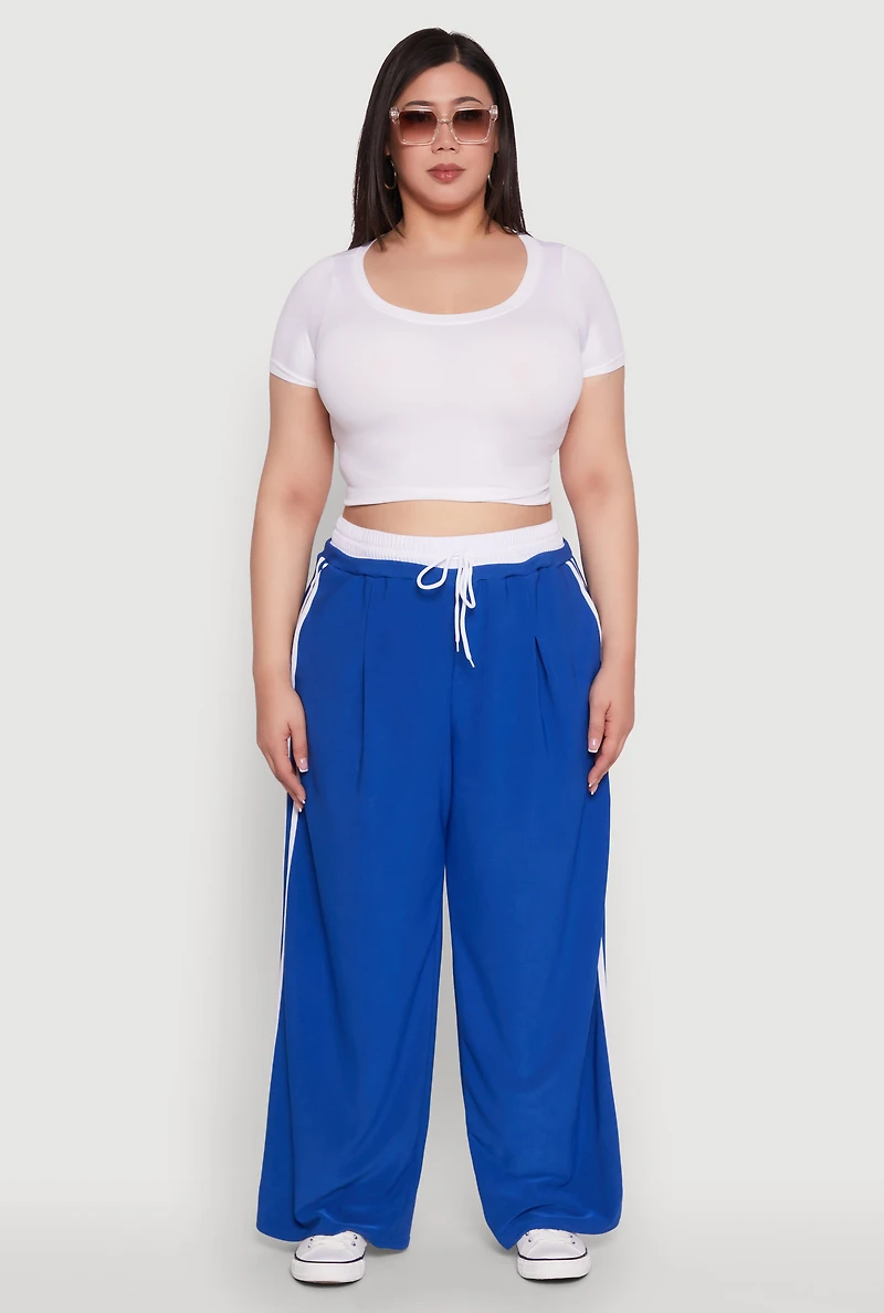 Womens Plus Stylish Active Pant with Contrast Trim and Varsity Stripes,