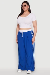 Womens Plus Stylish Active Pant with Contrast Trim and Varsity Stripes,