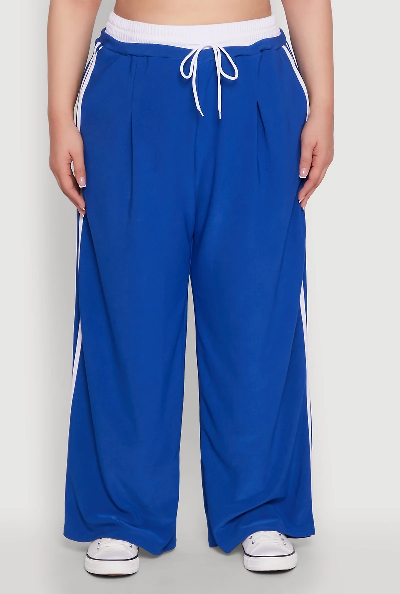 Womens Plus Stylish Active Pant with Contrast Trim and Varsity Stripes,