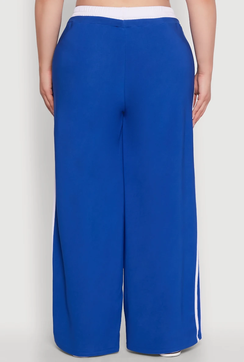 Womens Plus Stylish Active Pant with Contrast Trim and Varsity Stripes,