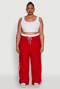 Womens Plus Size Stylish Active Pant with Contrast Trim and Varsity Stripes, Red, Size 1X