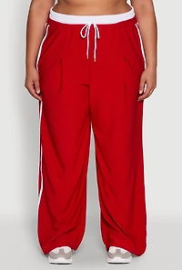 Womens Plus Stylish Active Pant with Contrast Trim and Varsity Stripes, Red,