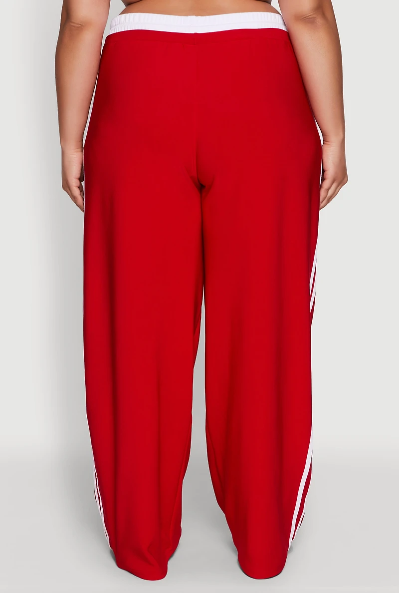 Womens Plus Stylish Active Pant with Contrast Trim and Varsity Stripes, Red,
