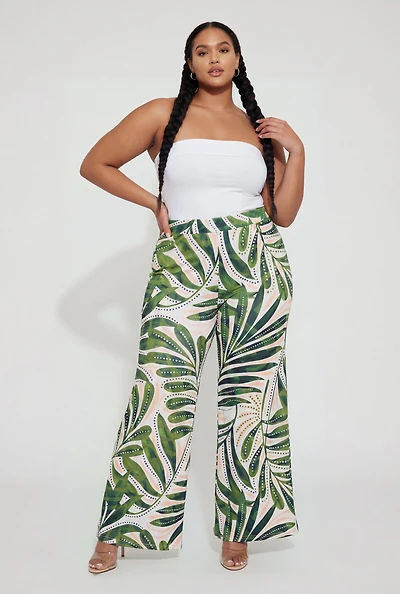 Plus Printed Pattern High Waisted Wide Leg Palazzo Pants