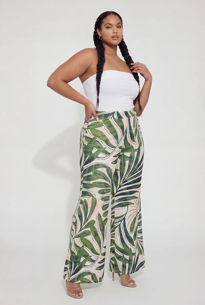 Plus Printed Pattern High Waisted Wide Leg Palazzo Pants
