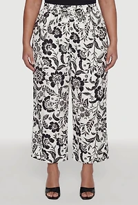 Plus Floral High Waisted Wide Leg Casual Pants