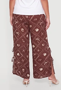 Plus Patterned Side Slit Bow Detail Wide Leg Pants