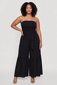 Plus High Waisted Ruched Detail Casual Pants