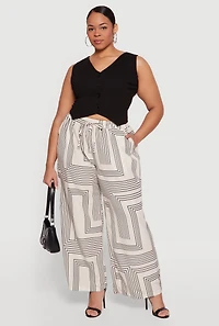 Plus High Waisted Geometric Print Crepe Knit Pants