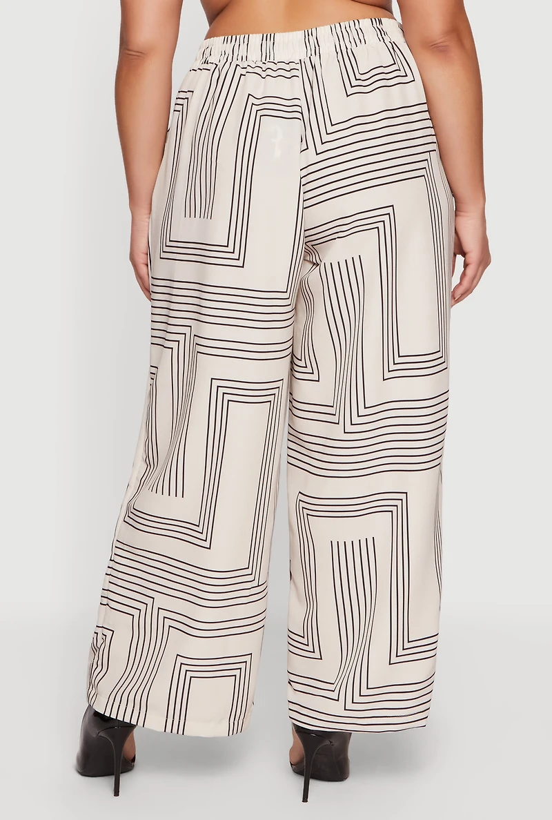 Plus High Waisted Geometric Print Crepe Knit Pants