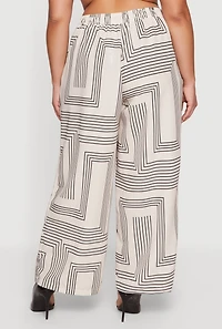 Plus High Waisted Geometric Print Crepe Knit Pants