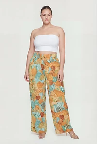 Plus Tropical Print Palazzo Pants