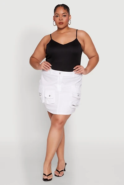 Womens Plus Size Multi Cargo Pocket Mini Skirt, White, Size 3X