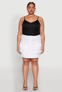 Womens Plus Size Multi Cargo Pocket Mini Skirt, White, Size 2X
