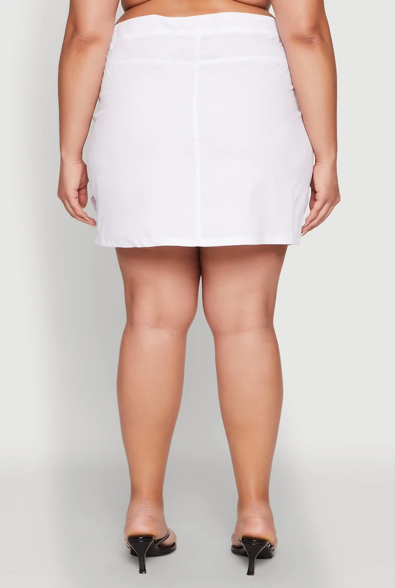 Womens Plus Size Multi Cargo Pocket Mini Skirt, White, Size 2X
