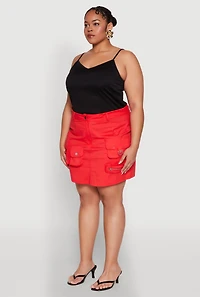 Womens Plus Size Multi Cargo Pocket Mini Skirt, Red, Size 2X