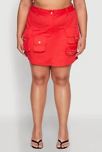 Womens Plus Size Multi Cargo Pocket Mini Skirt, Red, Size 2X