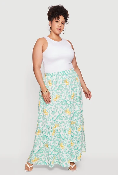 Plus Floral High Waisted Maxi Skirt