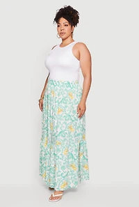Plus Floral High Waisted Maxi Skirt