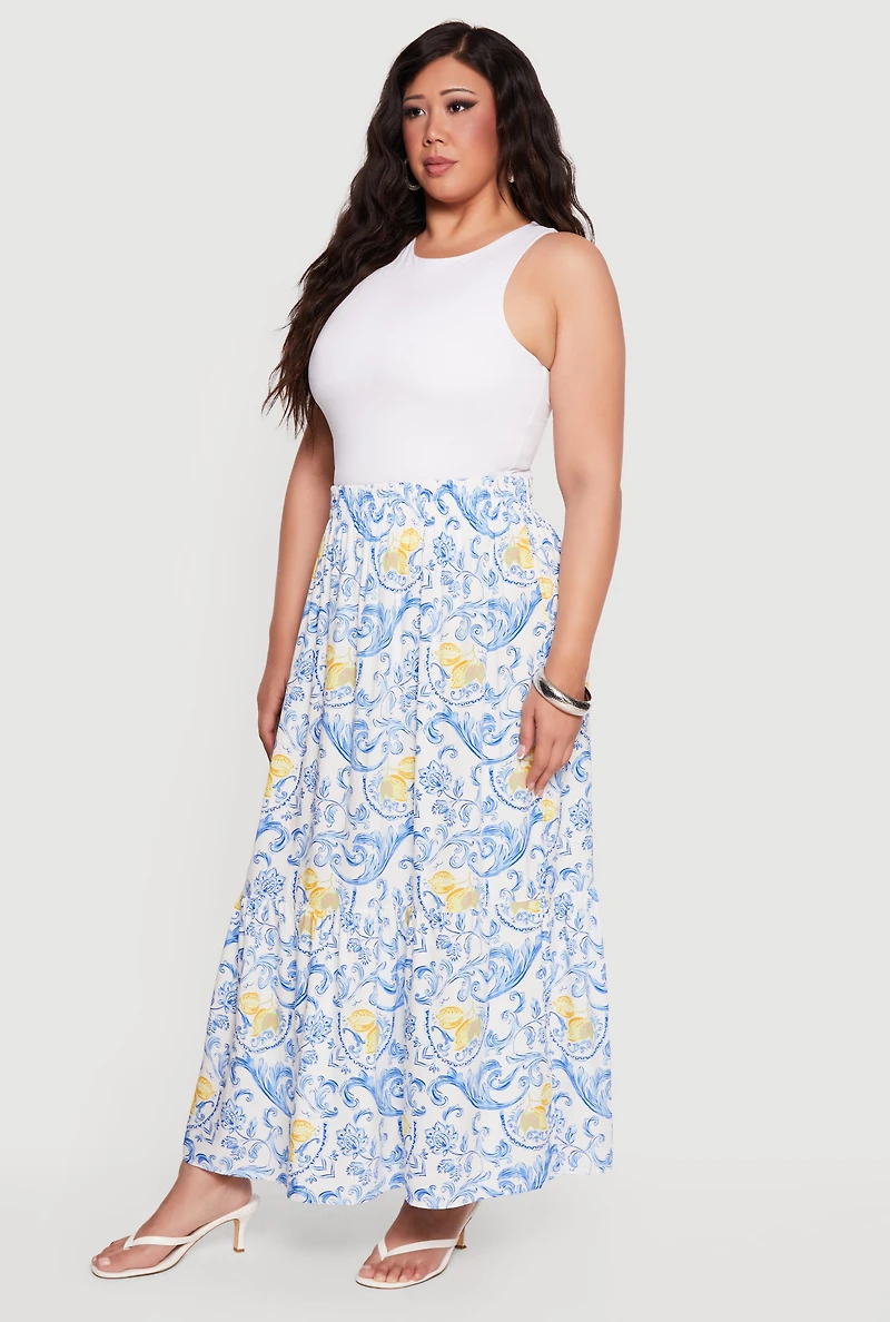 Plus Floral High Waisted Maxi Skirt