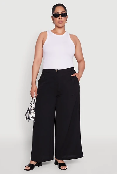 Womens Plus Size Chic Crepe Knit High Waisted Pants, Black, Size 3X