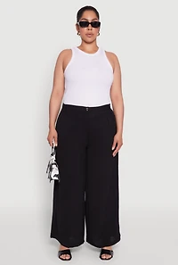 Womens Plus Size Chic Crepe Knit High Waisted Pants, Black, Size 3X