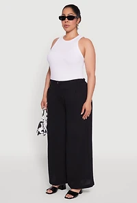 Womens Plus Size Chic Crepe Knit High Waisted Pants, Black, Size 3X