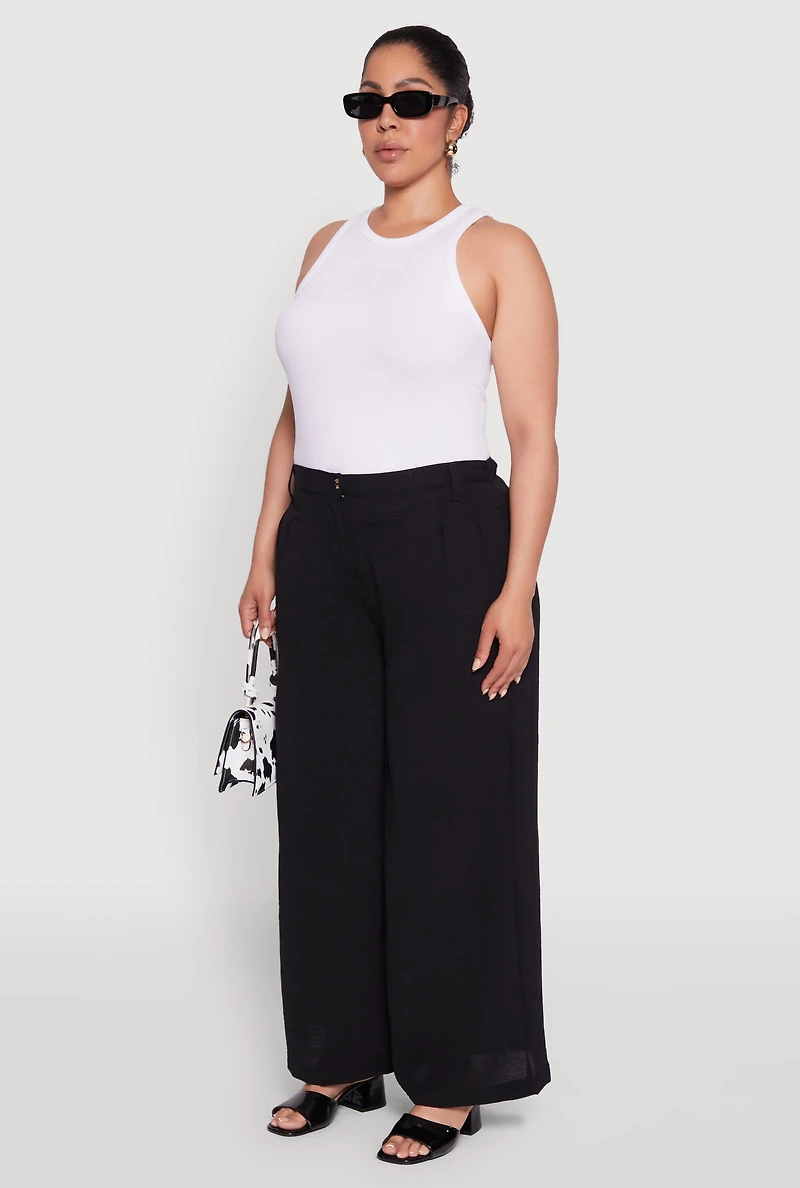 Womens Plus Size Chic Crepe Knit High Waisted Pants, Black, Size 2X