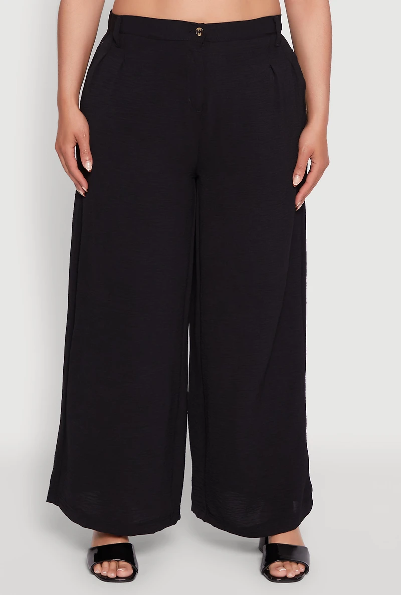 Womens Plus Size Chic Crepe Knit High Waisted Pants, Black, Size 2X