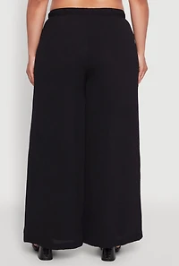 Womens Plus Size Chic Crepe Knit High Waisted Pants, Black, Size 1X