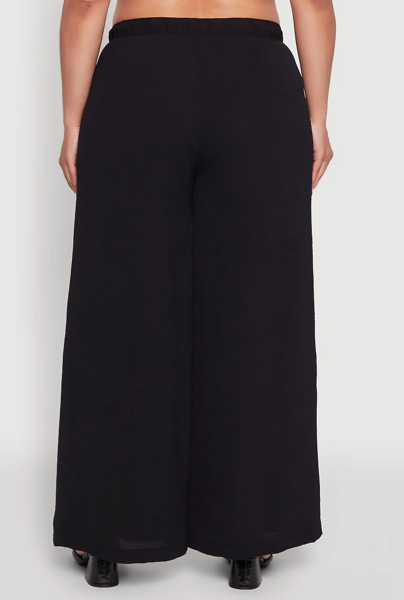 Womens Plus Size Chic Crepe Knit High Waisted Pants, Black, Size 2X