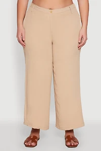 Womens Plus Size Chic Crepe Knit High Waisted Pants, Khaki, Size 2X