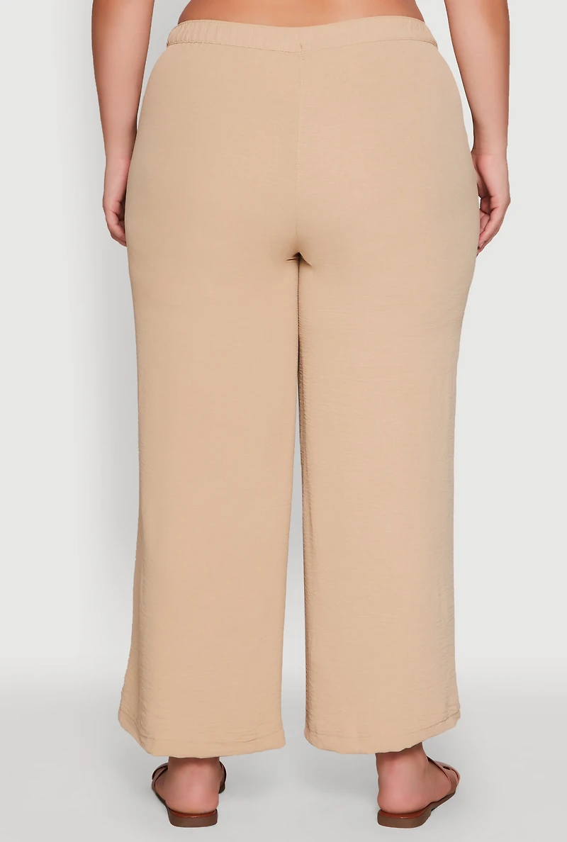 Womens Plus Size Chic Crepe Knit High Waisted Pants, Khaki, Size 2X