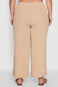 Womens Plus Size Chic Crepe Knit High Waisted Pants, Khaki, Size 2X