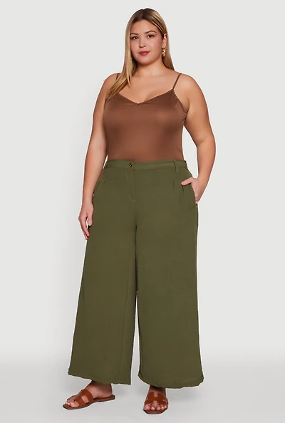 Womens Plus Size Chic Crepe Knit High Waisted Pants, Green, Size 3X