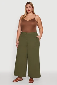 Womens Plus Size Chic Crepe Knit High Waisted Pants, Green, Size 3X