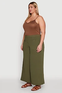 Womens Plus Size Chic Crepe Knit High Waisted Pants, Green, Size 3X