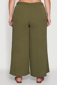 Womens Plus Size Chic Crepe Knit High Waisted Pants, Green, Size 3X