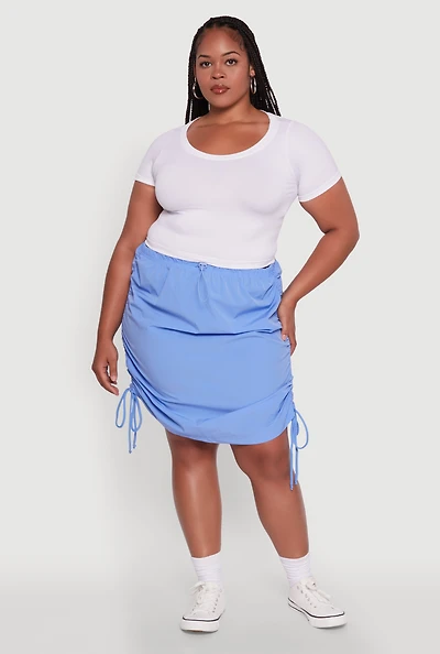 Womens Plus Toggle Drawstring Waist Midi Skirt, Blue,