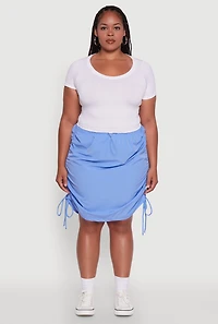 Womens Plus Toggle Drawstring Waist Midi Skirt, Blue,