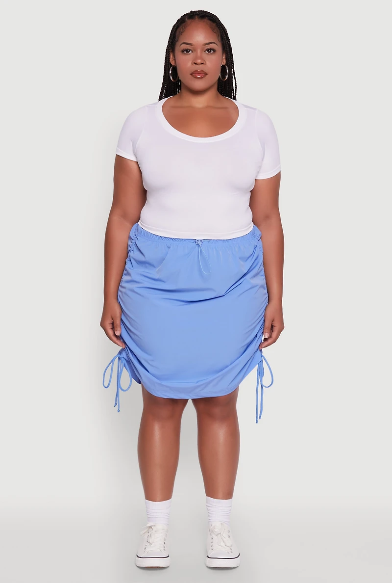 Womens Plus Size Toggle Drawstring Waist Midi Skirt, Blue, Size 2X
