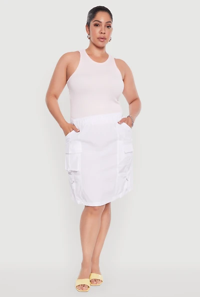 Womens Plus Size Nylon Pull On Utility Skirt with Elastic Waist, White, Size 3X