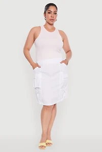 Womens Plus Size Nylon Pull On Utility Skirt with Elastic Waist, White, Size 3X